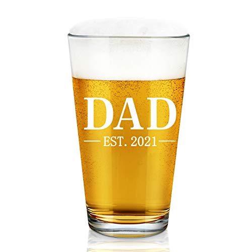 Flash Deals - 60% OFF Dad Est 2021, Beer Glass Gifts for New Dad Men Husband Dad to Be First Time Father Christmas Father’s Day from Wife Family Friends, 15Oz Funny Drinking Glass for Beer Wine Water Cocktail