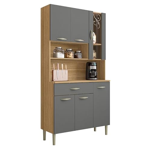 ACTUAL DIFFUSION Buffet de Cuisine 6 Portes 1 Tiroir Chêne et Gris L 90.9 H 173.5 P 36.3 cm