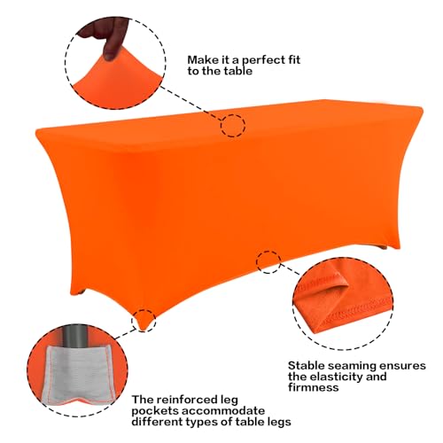 Image of IVAPUPU 4FT Table Cloth for Rectangular Fitted Events Stretch Orange Table Covers Washable Cover Spandex Tablecloth Protector for Party, Wedding, Cocktail, Banquet, Festival