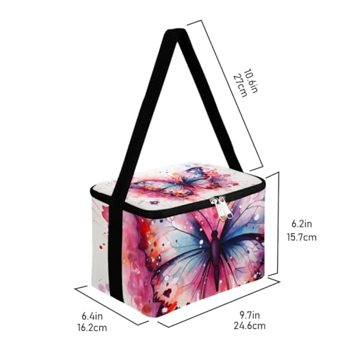 GzLeyigou Lunch Bags for Women Men 9 Cans,Watercolor Butterfly Hot & Cold Food Delivery Bag Insulated Grocery Bag Insulated Lunch Box Beautiful Cooler Bag for Office Work Picnic Beach