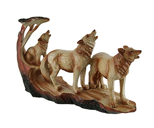 Zeckos Howling Wolf Family Carved Wood Look Resin Statue #TOP1