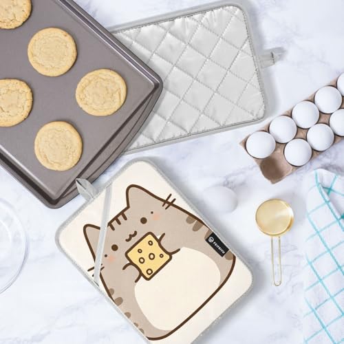 Fustylead WJ-G384791451P1031C1096S2493 Cute Cat Eating Cookies Cartoon Kitty Pot Holders Heat Resistant Pot Holders 7 Inchx9.8 Inch Pots Holder Washable Potholers Set For Kitchen Craft Oven Hot Pods Home Cooking Baking Microwave thumb #5