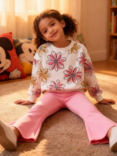 Image of Toddler Girl Clothes Floral Printed Sweatshirt Pants 2Pcs Fall Outfits for Little Girls Clothing Set Size 3-7 Years