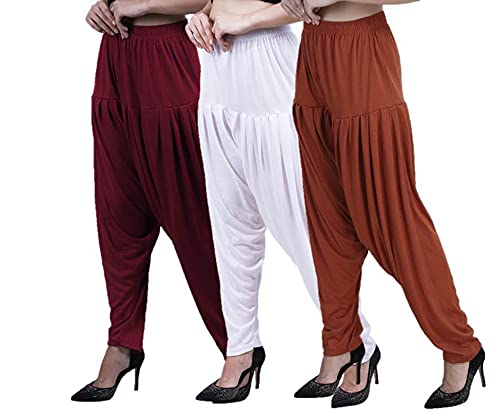 Image of CASUALS Women's Regular Fit Viscose Drawstring Patiala Harem Pants Combo Pack 3