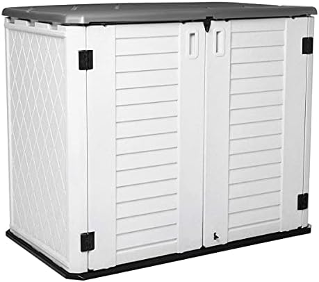 Horizontal Outdoor Garden Storage Shed for Backyards and Patios,Waterproof Storage Box,26 Cubic Feet Capacity for Garbage Cans, Lawnmower,Tools and Garden Accessories,Light Beige (White)
