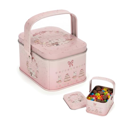 iplusmile Vintage Cookie Tin with Lids and Handle, Airtight Food Storage Box for Homemade Cookies, Retro Candy Container for Wedding, Easter, Christmas, Holiday Party Favors