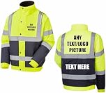 Personalised Yellow & Navy Two Tone Hi-Vis Safety Bomber Jacket – Customizable Workwear with Logo or Text, Safety Jacket, Brook Hi Vis (Yellow/Navy, Large)