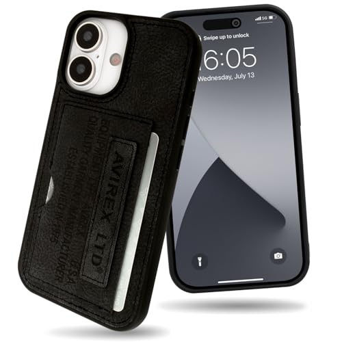 【 AVIREX 正規品 】 iPhone17 対応 ケース 背面 カード収納付き「 ヴィンテージ風カードポケット付き背面ケース 」 アヴィレックス アイフォン17用 iPhone 17 用 ブランド スマホケース (ブラック)