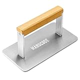 Manucode Stainless Steel Bacon Press, Heavy-Duty Grill Press with Wooden Handle, 8x4 Inches, Rectangular