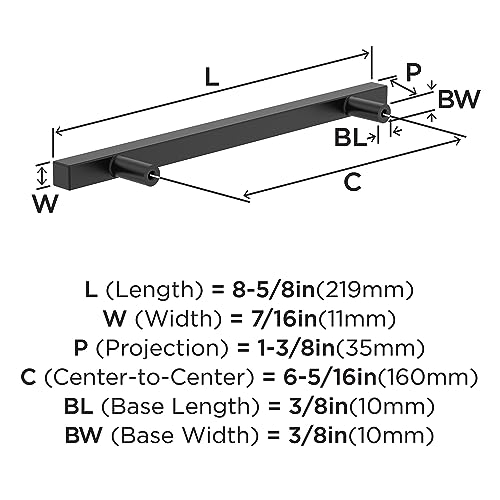 Image of Amerock 10 Pack 6-5 /16 inch Bar Pulls Square Matte Black Drawer Pull | 6-5 /16 inch (160mm) Center-to-Center Mounting Distance and 8-5 /8 inches Overall Length, Durable Zinc Cabinet Hardware