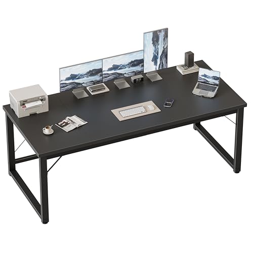 Image of Mericonia 63 Inch Computer Desk, 1 inch Thick Large Office Table, Black