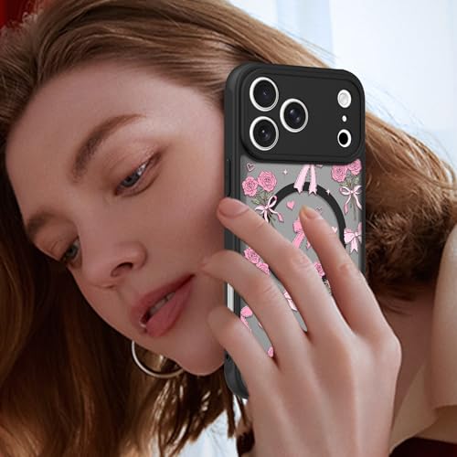 Image of KANGHAR Case for iPhone 17 Pro Bows Bouquet Pattern | [Compatible with Magsafe] Cute Flowers Florals Protective Magnetic Case for Girls Women Men