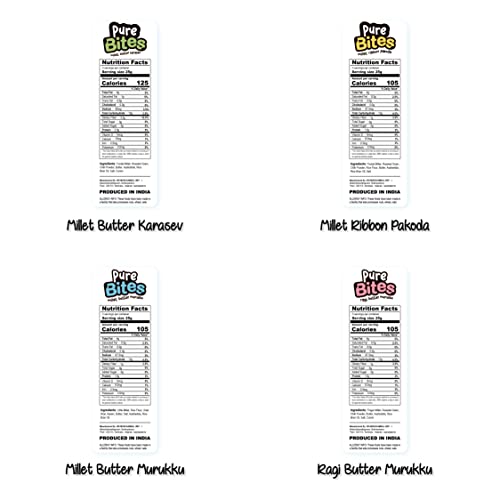 Image of Grami Superfoods Pure Bites Assorted Snack Pack of 4 (500g): Millet Butter Murukku / Chakli, Millet Ribbon Pakoda, Ragi Butter Murukku /Chakli, & Millet Butter Karasev - Healthy Indian Snacks | Millet Snacks | No Maida | No Preservative | High Protein & Fiber Snack | Low GI | Healthy Namkeen for Kids & Adults |Weight Loss Namkeen |Sugar Free | Diabetic Friendly Namkeen