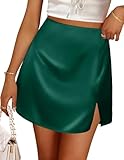 Zeagoo Women's Mini Satin Silk Skirt Teen Girls Y2k Skirts Solid Color High Waisted Aline Bodycon Short Skirt,Green,Medium