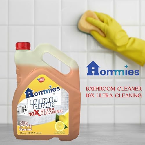 Image of Hommies Disinfectant Bathroom Cleaner Liquid - 5 Litre (Lemon) | Kills 99.9% Germs | Industrial Strength Floor & Tile Cleaner | Tough Stain Remover for Sinks, Slabs & Taps | Economy Refill Pack