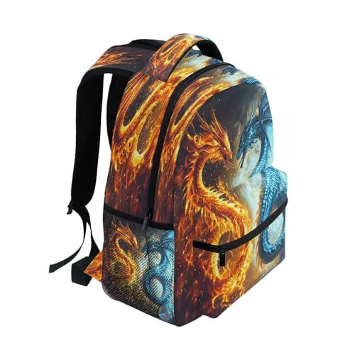 Funny Dragon Fire Water Backpack for School Boys Girls Adults Kids Bookbag Laptop Bag 15L2