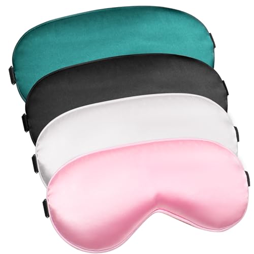 Antifaz para dormir, 4 unidades, antifaz para dormir, máscara de noche, banda ajustable, seda suave y respetuosa con la piel, 100 % seda de morera, antifaz para dormir para hombre y mujer