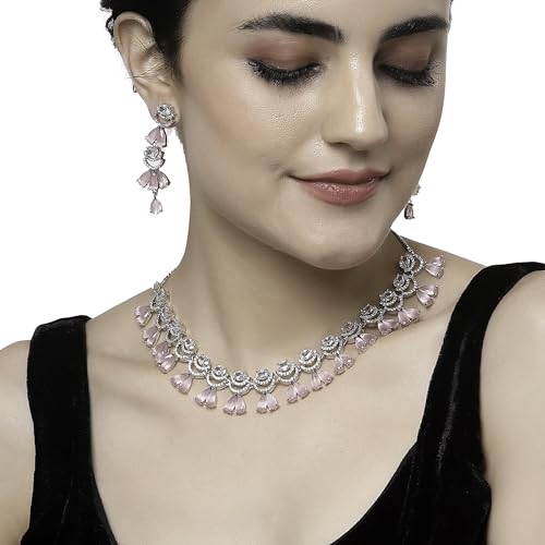 Rhodium-Plated Teardrop & Crescent Necklace Set