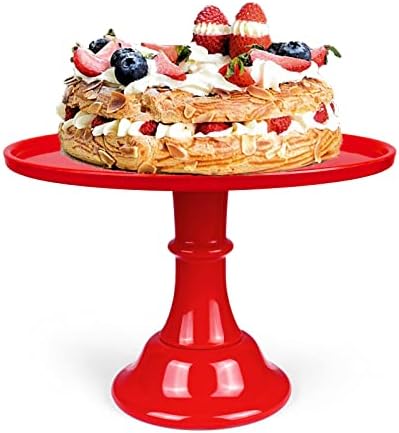 KLASKWARE Round Cake Stand 11" Melamine Cake Display Stand Dessert Cupcake Display Tray for Graduation,Wedding,Birthday,Party,Baby Shower,Anniversary,Ceremony,Christmas (Red