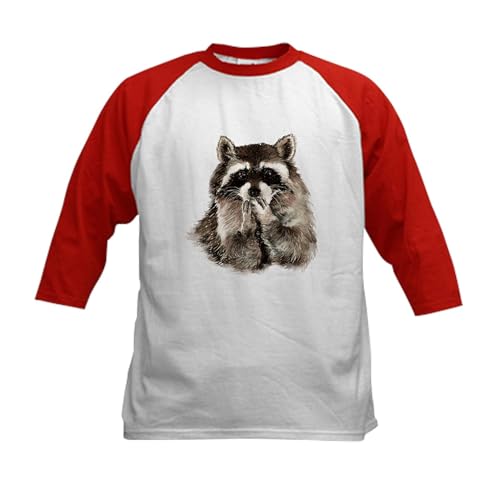 CafePress Cute Humorous Watercolor Raccoon Blowing A Kiss Ba Kids Cotton Baseball Jersey, 3/4 Raglan Sleeve Shirt Red/White