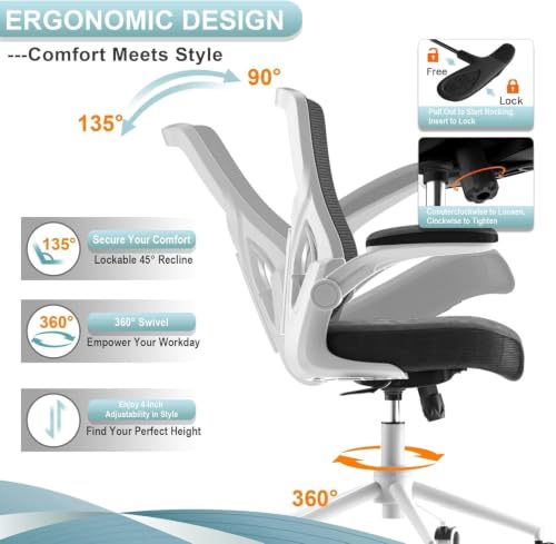 Image of Office Chair for Long Hours & Lower Back Pain Relief - Waterfall-Edge PU Seat Cushion, Padded Lumbar Support and Flip-up Armrests, Ideal for Office or Study