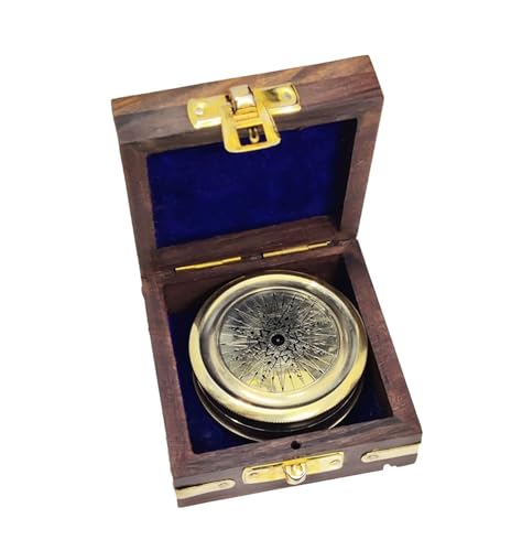 Brújula de navegación de latón con caja de madera temática náutica regalo 2 pulgadas miniatura 2