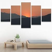 SIGNWIN 5 Panel Canvas Wall Art Orange Sunset for Home Decorations Ready to Hang - 60