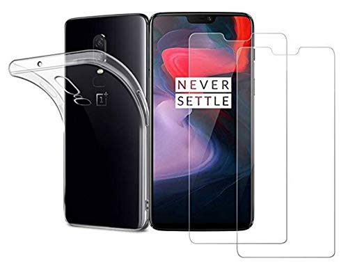 NOVAGO Compatible avec OnePlus 6-Pack Complet- Coque Résistante Transparente + 2 Films de Protection écran en Verre trempé