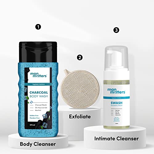 Image of Man Matters Intimate Wash 120ml & Charcoal Body Wash for Men with 5% Niacinamide 250 ml | Anti Bacterial, Anti Itch, Anti Odour | Paraben Free, & Cruelty Free