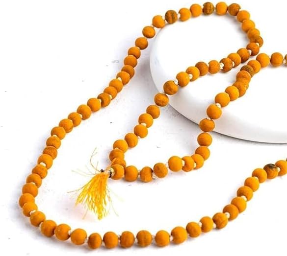 Omindri Original Haldi Jaap Mala 108 Beads | Natural & Authentic with Lab Certificate | Turmeric Rosary symbolizes purity, health, and auspiciousness (Length: 32 to 40 Inches,Beads: 108)