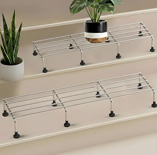 Image of Pivalo Rectangular Plant Stand for Flower Pots & Gamla | Rust-Resistant Heavy Duty 301 Grade Stainless Steel Pot Holder for Indoor & Outdoor Plants | Garden, Balcony & Living Room Decor (2 PCS)