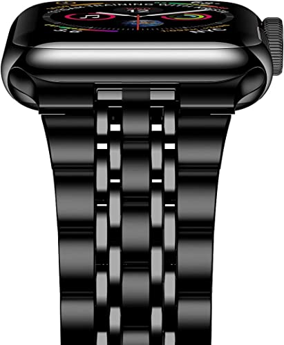 Image of MOROFY Stainless Steel 7 Link Watch Band Compatible with Apple Watch Series 11 | 10 Strap 42mm, Series 9 | 8 | 7 41mm, Series 6 | 5 | 4 | SE3 40mm, Series 3 | 2 | 1 38mm (Black)