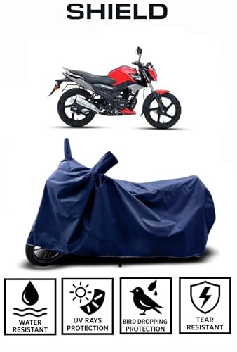Image of Shield Heavy Duty Bike Cover for Tvs Raider 125 | All-Season, Tear-Proof Fabric | with Side Mirror Pocket & Buckle Belt | Tvs Raider 125 Bike Cover (Blue)