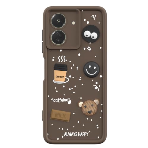 Image of Pikkme Back Cover for Redmi 13C 4G | 3D Bear Silicone Cute & Fun Coffee Cartoon | Full Body Protection Bumper Case (Brown)