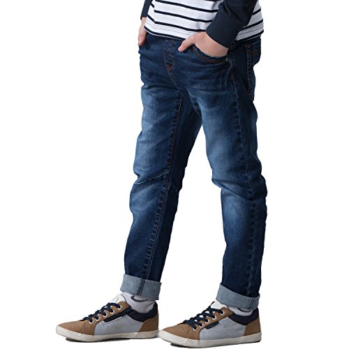 Leo&Lily Big Boys Kids Husky Rib Waist Stretch Denim Jeans Pants (Navy, 10) Llb621 #TOP10