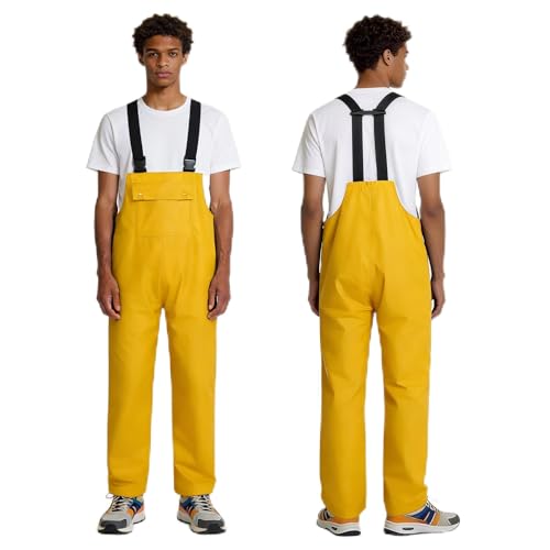 KYBKDYY Bib Rain Pants for Men Women Waterproof Bib Overall Durable Rain Gear for Work Fishing Gardening(Yellow L)