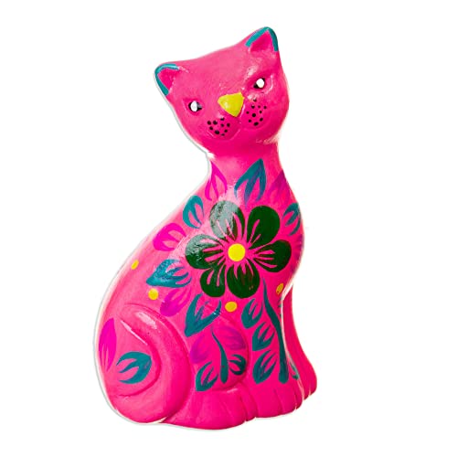 Figura decorativa de cerámica en forma de gato rosa miniatura 1