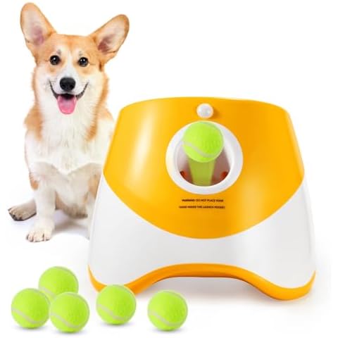 MEKAPLE Dog Ball Thrower Launcher, Automatic Ball Launcher with 6 Mini Tennis Balls, Interactive Dog Toys Indoor Outdoor Ball Thrower Machine for Small Dogs with 3 Distance Settings Cover