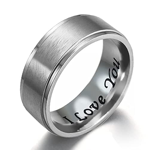 BCughia Bague Ado, Bagues pour Homme Argent Acier Inoxydable I Love You Bague Anniversaire Homme Taille 61.5