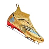 Boys Girls Soccer Cleats Ankle Support: Youth Firm Groud Athletic Outdoor Trainning Football Shoes for Mens Futsal Shoes Gold-Plated Sole,Gold