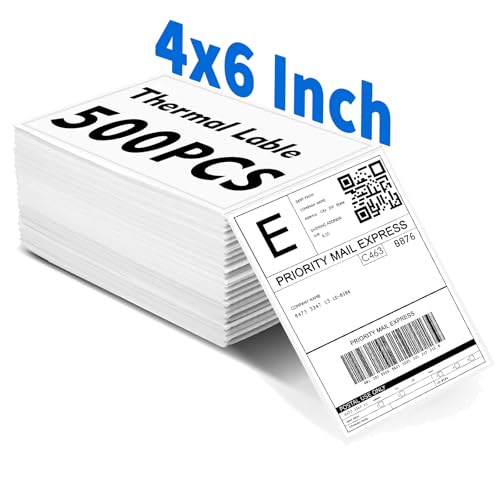 500 Sheets 4x6 Thermal Lables, Folded Shipping Labels, Thermal Printer Labels, Thermal Labels with Strong Adhesive, Compatible with Postage Labels Printer, Perforated (Pure White)