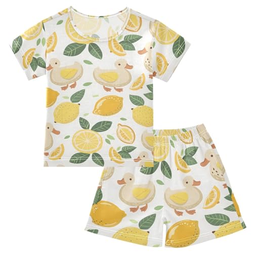 ALAZA Funny Duck Lemon Pajamas Short Sleeve 2 Piece Sleepwear Top and Bottom Pajama Set Unisex
