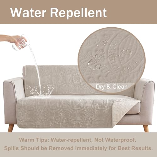 Image of Quilted Beige Grand Sofa Couch Covers, Soft Cozy Couch Protector for 4 Cushion Couch, Cover for Super Large Sofa, Oversized Grand Sofa Slipcovers Water-Repellent (Grand Sofa 88 inch, Beige Cream)