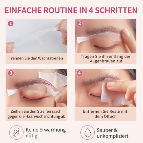 Beauty7 Augenbrauen Wachsstreifen, 24 Stk, Kaltwachsstreifen, 4 Öl-Tücher – Ansicht 6