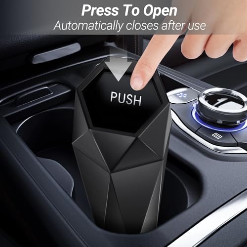 Ceecysaa Car Trash Can with Lid, 2 Pack Mini Car Cup Holder Trash Can, Car Garbage Can with 60pcs Trash Bags, Car Accessories Interior, Leakproof Small Car Trash Can, Home, Office, Black — view 2
