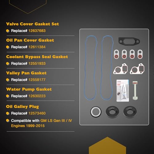 Image of LS Gasket Set with Gen 4 Ⅳ Valley Cover Gasket, Compatible with LS1 LS6 LQ4 LQ9 LS9 4.8L 5.3L 5.7L 6.0L 6.2L Engine, Replace# 12612350 12558178