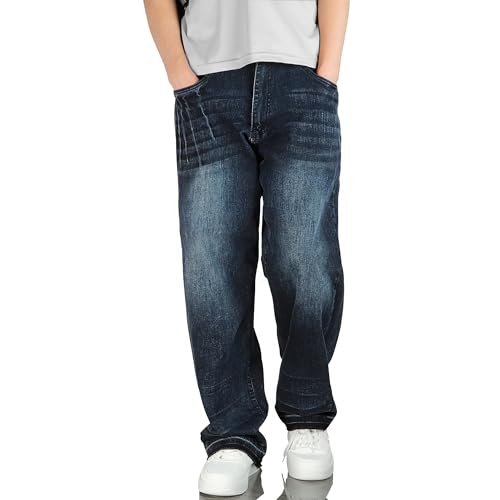 Ripped Jeans Men Barrel Relaxed Fit Baggy Jeans for Mens y2k Long Trousers Loose Wide Leg Denim Pants for Boyfriend