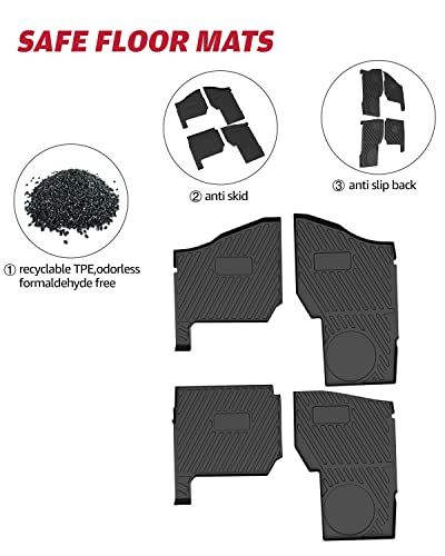 A & Utv Pro Floor Mats Fit For Polaris Ranger Crew Xp 1000 2019-2023, All Weather Waterproof 3D Floor Liners, 6 Seater Front & Rear Tpe Slush Liner Black Accessories #TOP27