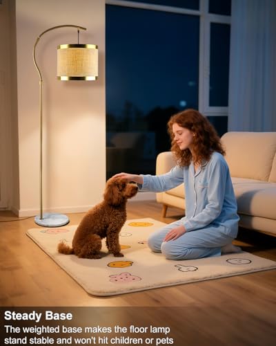 Image of Lightdot 64.9IN Gold Arc Floor Lamp, Modern Floor Lamps for for Wedding /Party, Standing Lamp with Linen Shade, Tall Floor Lamp Living Room /Bedroom (Bulbs Included)
