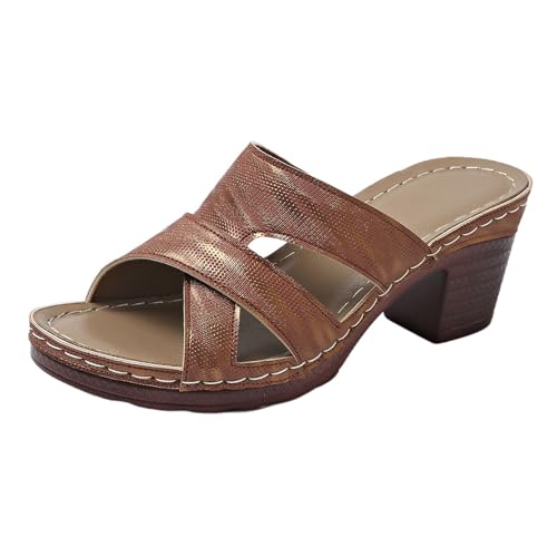 Pantoufles à bout ouvert et talon épais pour femme anti douleurs pieds